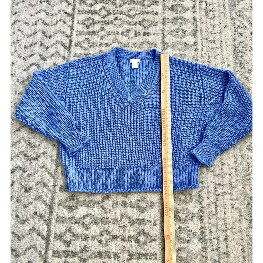 H&M Women's Chunky Knit V-Neck Sweater Periwinkle Blue Slouchy Size M Excellent!